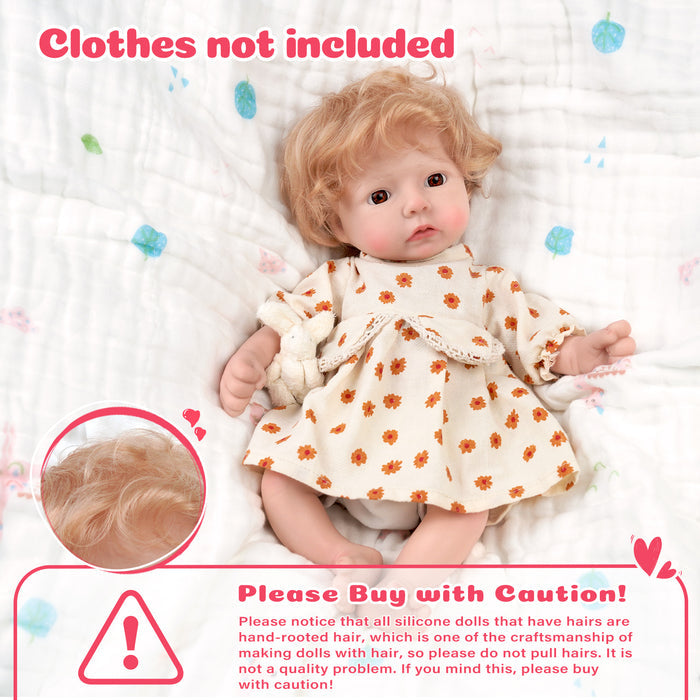 Babeside 12" Full Silicone Reborn Baby Doll Blonde Hair Girl Pink Lyla Brown Eye Flower