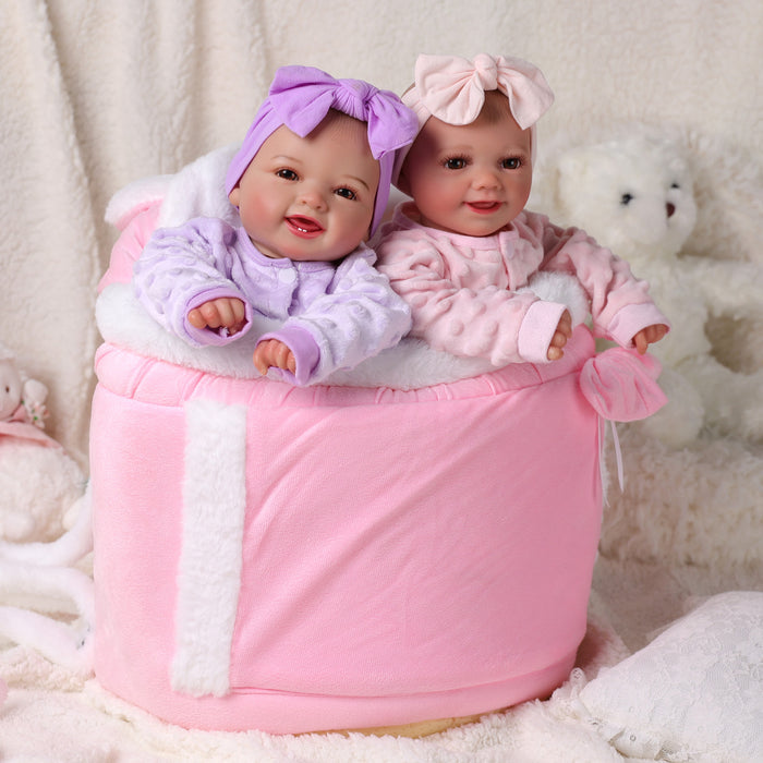 Babeside 17" - 22" Reborn Baby Dolls Lovely Furry Twins Backpack Winter Pink