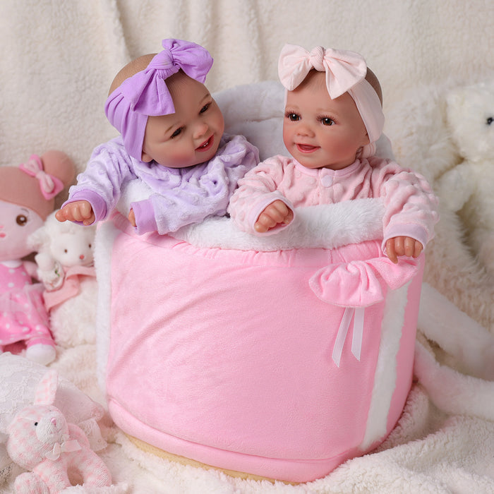 Babeside 17" - 22" Reborn Baby Dolls Lovely Furry Twins Backpack Winter Pink