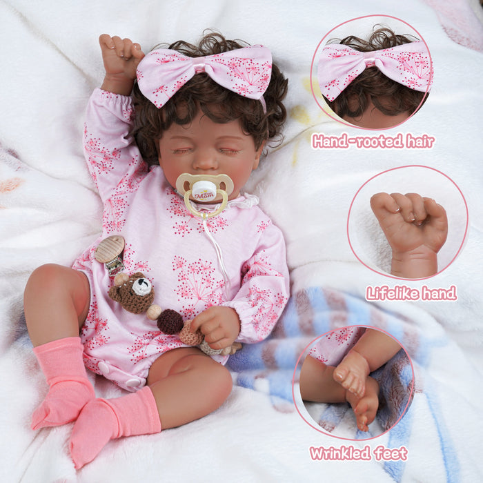 Babeside 17'' Adorable Reborn Baby Doll African American Sleeping Girl Nate