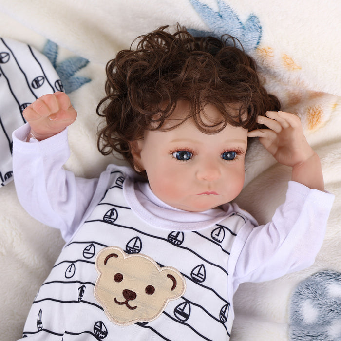 Babeside 20" Infant Baby Boy White Striped Bear Aiden