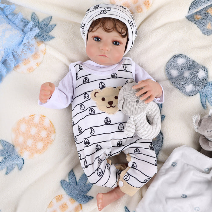 Babeside 20" Infant Baby Boy White Striped Bear Aiden