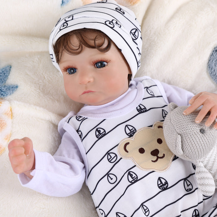 Babeside 20" Infant Baby Boy White Striped Bear Aiden
