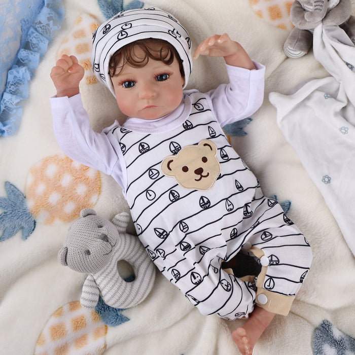 Babeside 20" Infant Baby Boy White Striped Bear Aiden