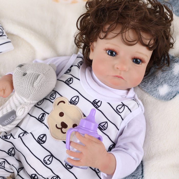 Babeside 20" Infant Baby Boy White Striped Bear Aiden