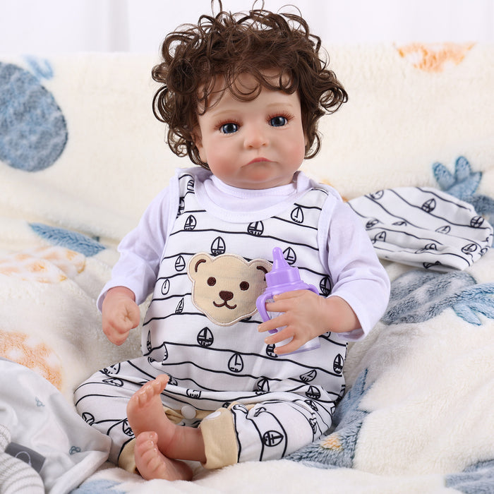 Babeside 20" Infant Baby Boy White Striped Bear Aiden