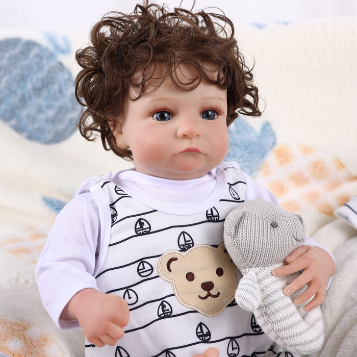 Babeside 20" Infant Baby Boy White Striped Bear Aiden