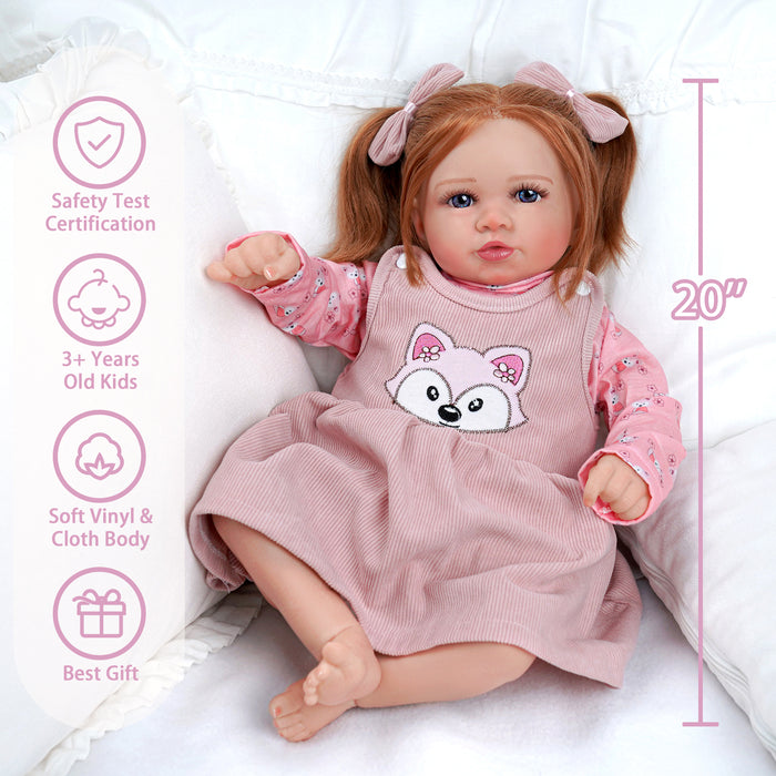 Babeside 20'' Realistic Reborn Baby Doll Blue Eyes Charming Girl Miya - Little Fox Pattern
