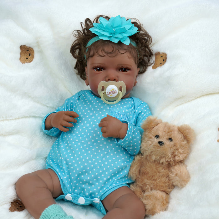 Babeside 20" Reborn Baby Doll African American Infant Girl Royns - Blue Suit & Brown Eyes