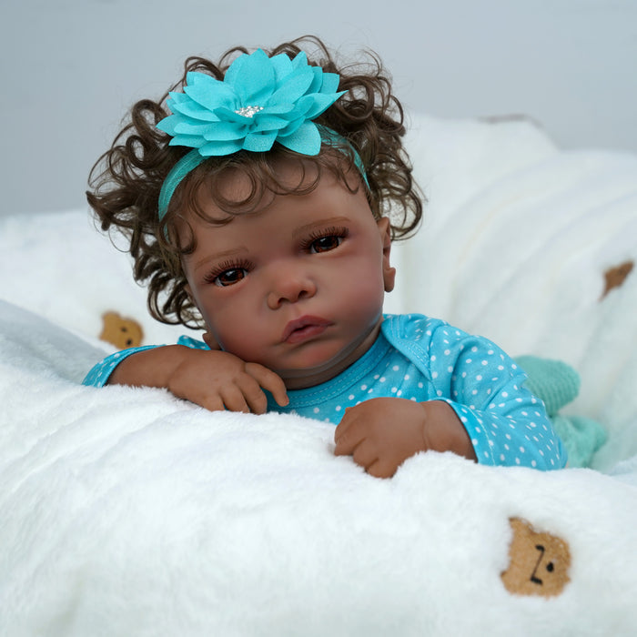 Babeside 20" Reborn Baby Doll African American Infant Girl Royns - Blue Suit & Brown Eyes