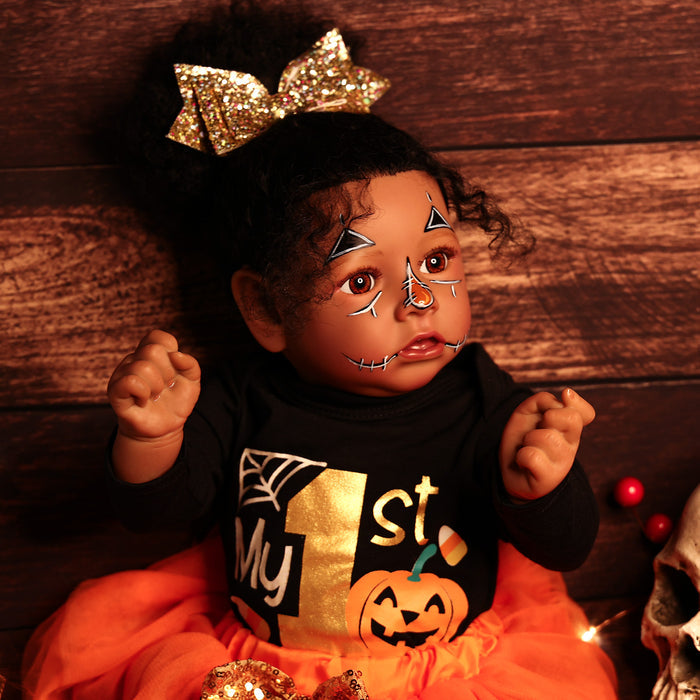 Babeside 20" Reborn Baby Halloween Doll African American Girl Saria with Black Gauze Dress