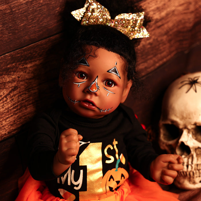 Babeside 20" Reborn Baby Halloween Doll African American Girl Saria with Black Gauze Dress