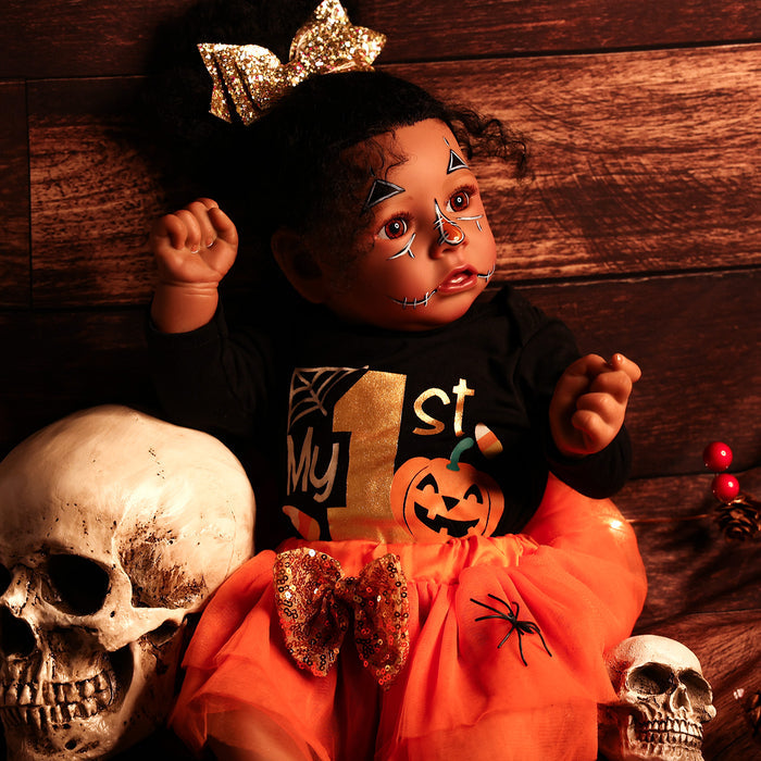 Babeside 20" Reborn Baby Halloween Doll African American Girl Saria with Black Gauze Dress