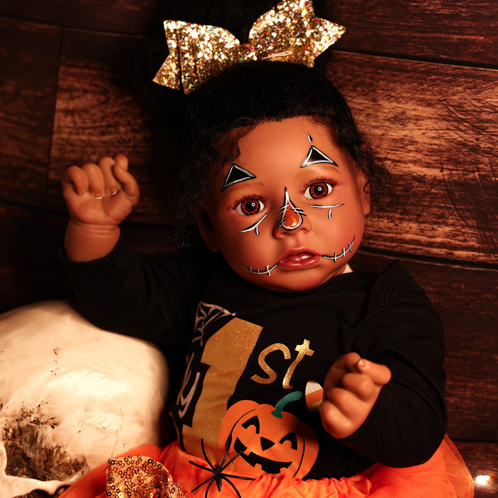 Babeside 20" Reborn Baby Halloween Doll African American Girl Saria with Black Gauze Dress