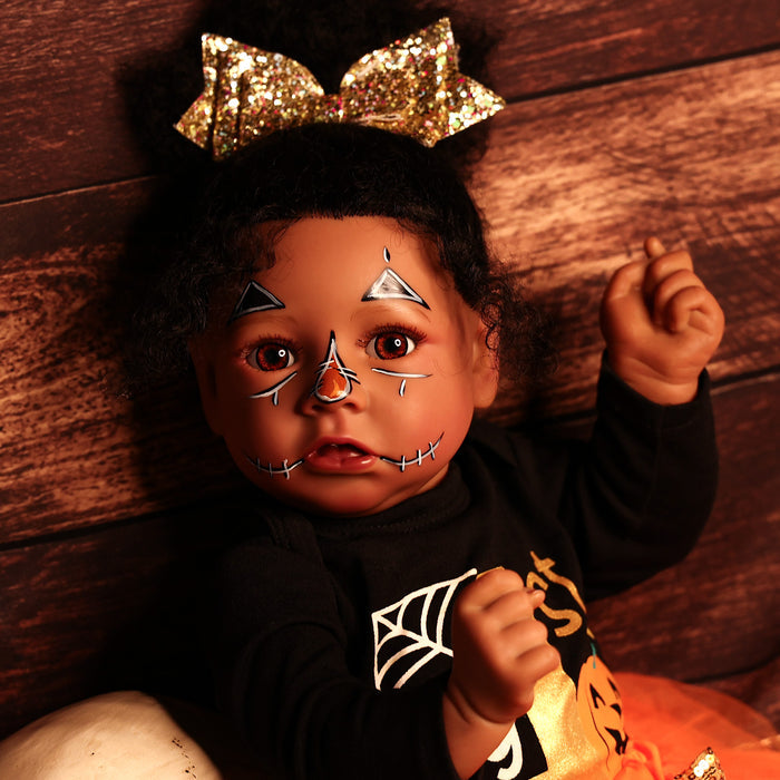 Babeside 20" Reborn Baby Halloween Doll African American Girl Saria with Black Gauze Dress