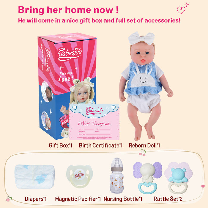 Babeside Bailyn 12'' Full Silicone Reborn Baby Girl Lovely Rabbit Blue
