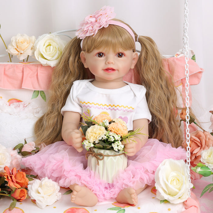 Babeside Cissy 22'' Realistic Reborn Baby Doll Girl Brown Eyes Lovely Awake Pink Flowers