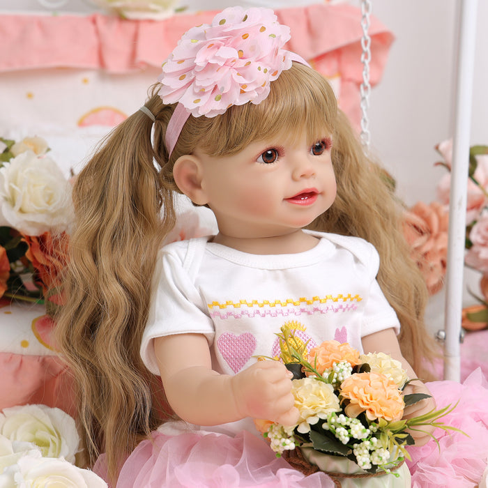 Babeside Cissy 22'' Realistic Reborn Baby Doll Girl Brown Eyes Lovely Awake Pink Flowers