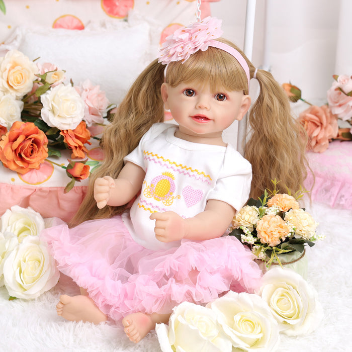 Babeside Cissy 22'' Realistic Reborn Baby Doll Girl Brown Eyes Lovely Awake Pink Flowers
