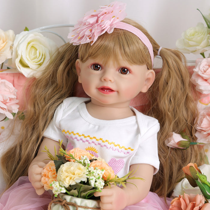 Babeside Cissy 22'' Realistic Reborn Baby Doll Girl Brown Eyes Lovely Awake Pink Flowers