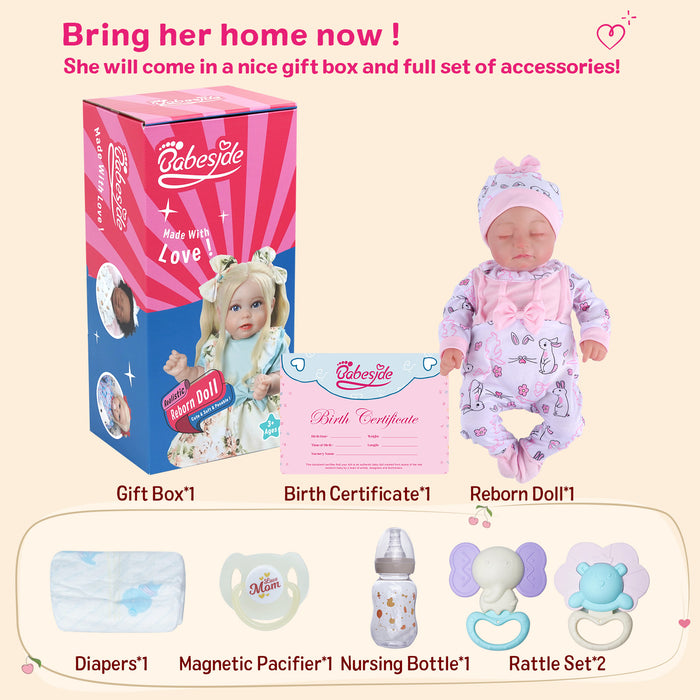 Babeside Connie 20'' Realistic Reborn Girl Baby Doll Sleeping Pink Bunny Lovely