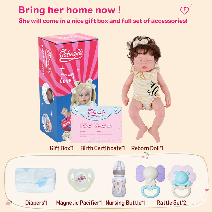 Babeside Jozsa 16'' Full Silicone Reborn Baby Doll Charming Girl Asleep Cute Bee