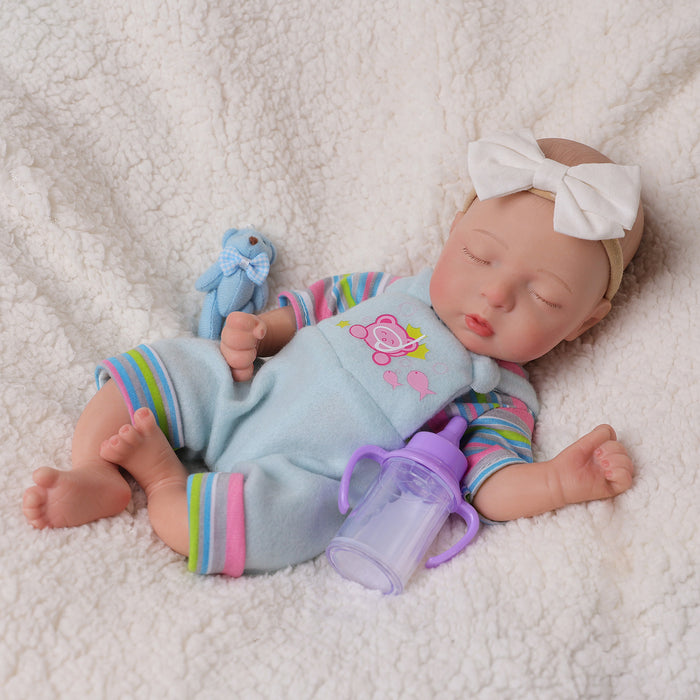 Babeside Lola 12" Full Silicone Reborn Baby Doll Infant Cute Sleeping Girl Bear