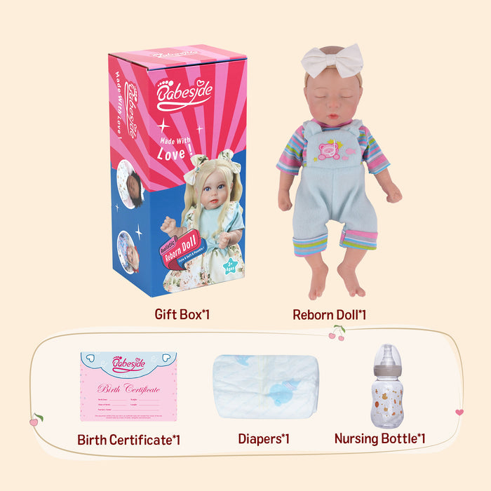 Babeside Lola 12" Full Silicone Reborn Baby Doll Infant Cute Sleeping Girl Bear