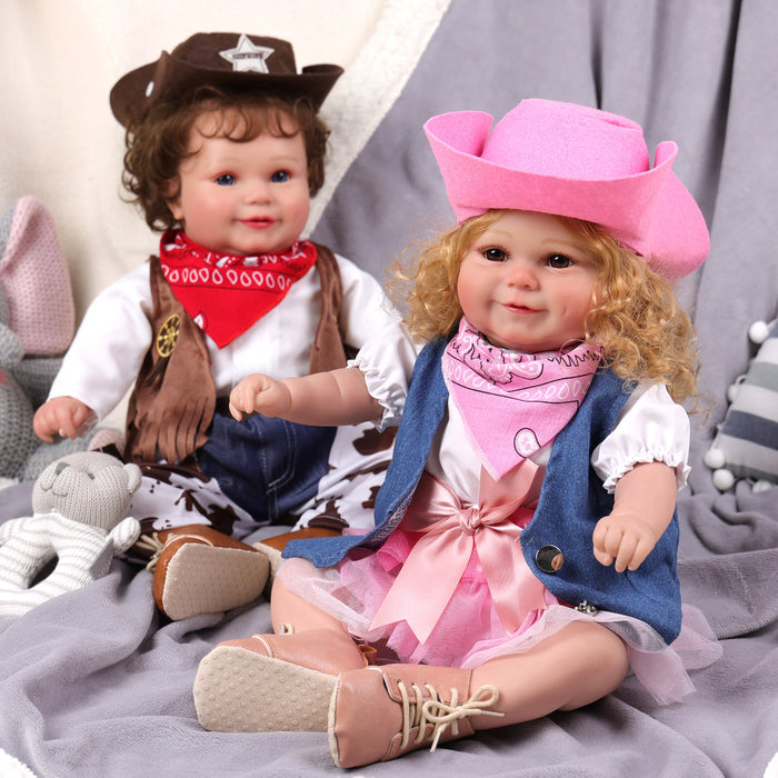 Babeside Maddy 20" Realistic Reborn Baby Girls Dolls Infant Adorable Western Cowboy Style Cowboy Twins