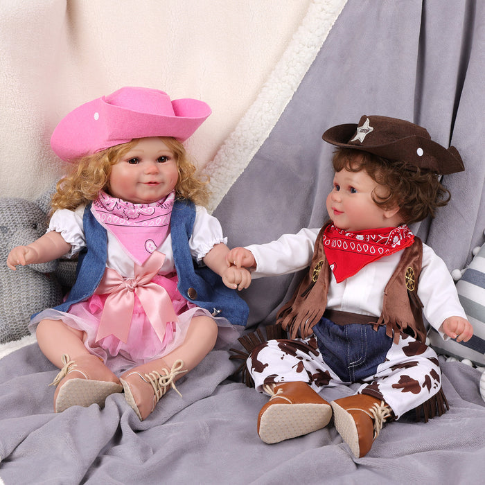 Babeside Maddy 20" Realistic Reborn Baby Girls Dolls Infant Adorable Western Cowboy Style Cowboy Twins