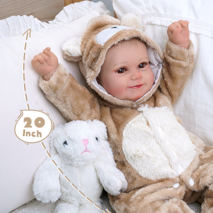 Babeside Maddy 20" Reborn Baby Doll Girl Infant Brown Eyes Sweet Animal Awake