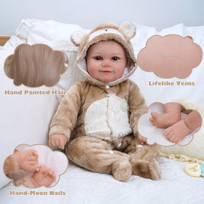 Babeside Maddy 20" Reborn Baby Doll Girl Infant Brown Eyes Sweet Animal Awake