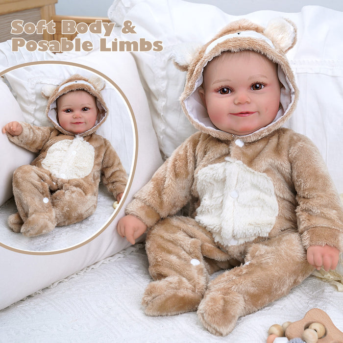 Babeside Maddy 20" Reborn Baby Doll Girl Infant Brown Eyes Sweet Animal Awake