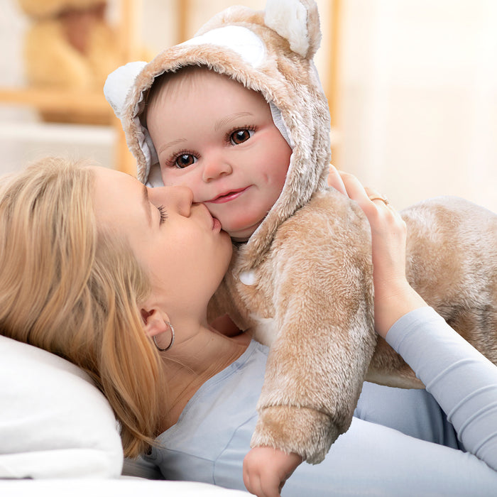 Babeside Maddy 20" Reborn Baby Doll Girl Infant Brown Eyes Sweet Animal Awake
