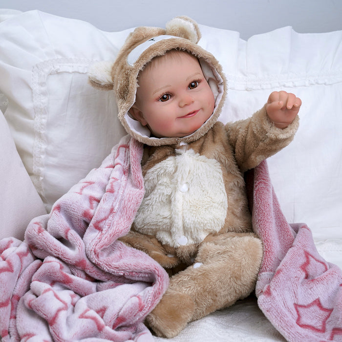 Babeside Maddy 20" Reborn Baby Doll Girl Infant Brown Eyes Sweet Animal Awake