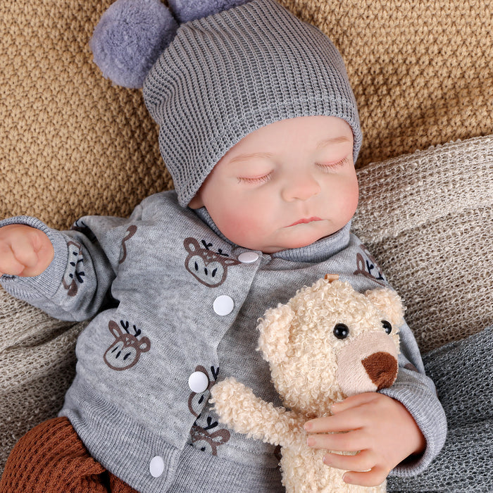 Babeside Noah 20" Reborn Baby Doll Grey Top and Brown Knit Pants Infant Boy