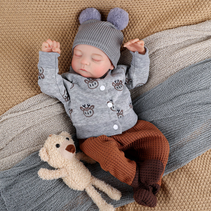 Babeside Noah 20" Reborn Baby Doll Grey Top and Brown Knit Pants Infant Boy