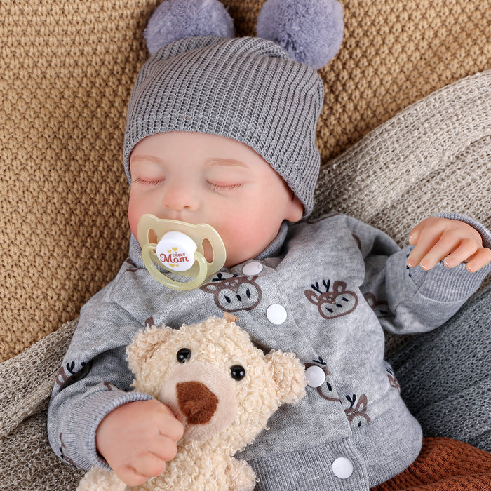 Babeside Noah 20" Reborn Baby Doll Grey Top and Brown Knit Pants Infant Boy