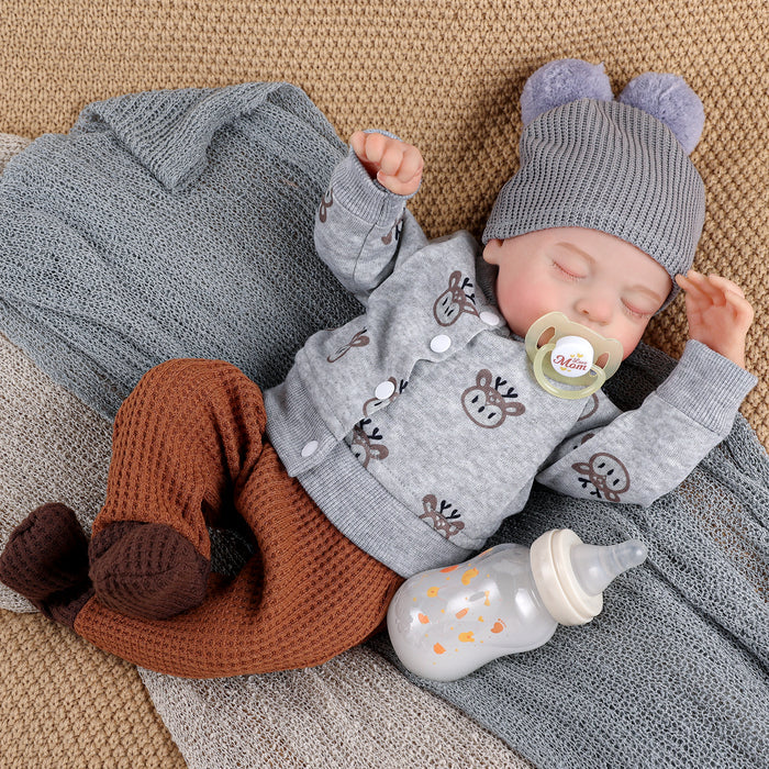 Babeside Noah 20" Reborn Baby Doll Grey Top and Brown Knit Pants Infant Boy