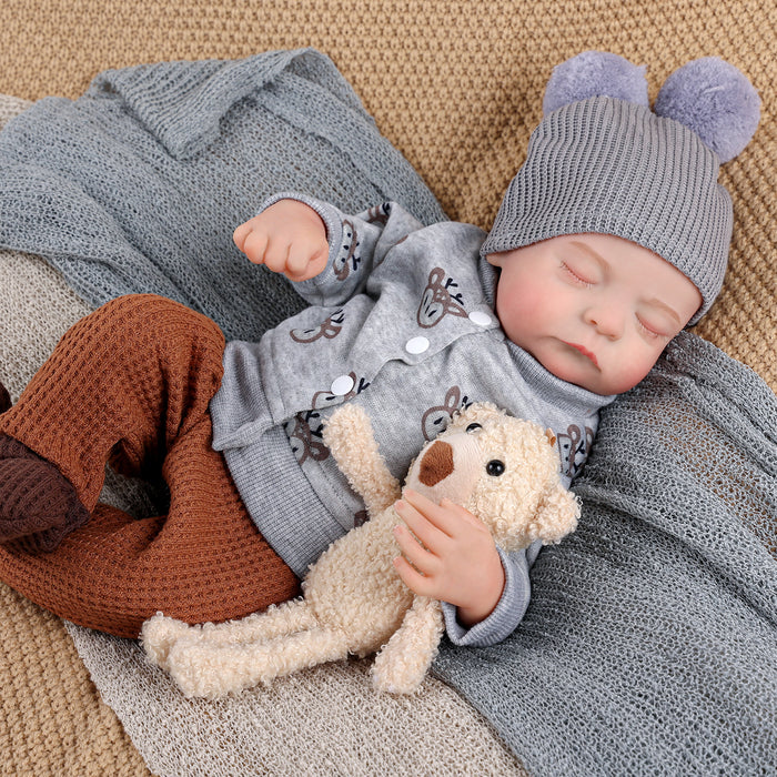 Babeside Noah 20" Reborn Baby Doll Grey Top and Brown Knit Pants Infant Boy