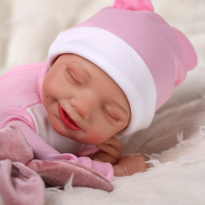 Babeside Olivia 15'' Realistic Reborn Baby Doll Sleeping Smiling Girl Pink Bear