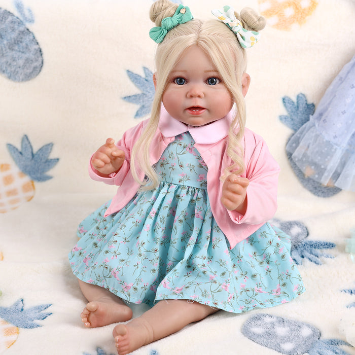 Babeside Stella 20'' Awake Realistic Green Skirt Blue Eyes Baby Girl