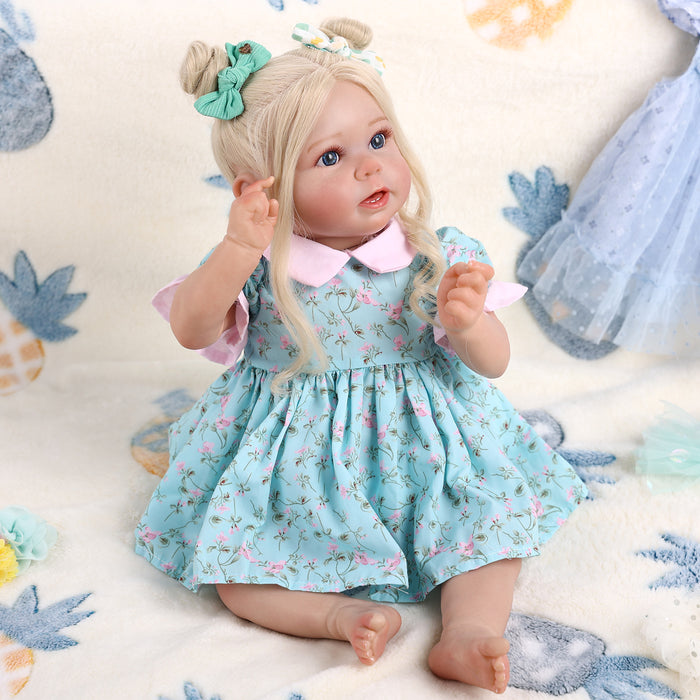 Babeside Stella 20'' Awake Realistic Green Skirt Blue Eyes Baby Girl