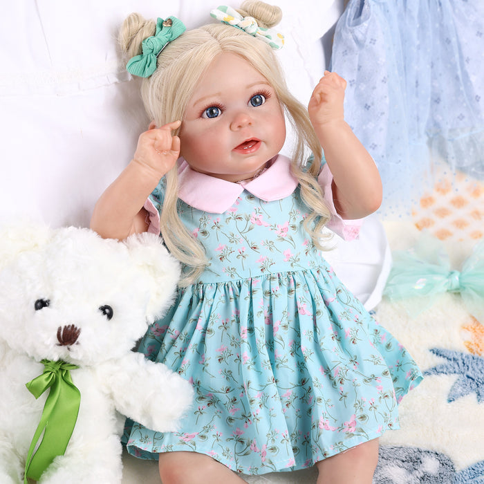 Babeside Stella 20'' Awake Realistic Green Skirt Blue Eyes Baby Girl
