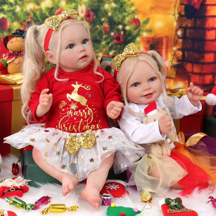 Babeside Stella & Doreen 20'' Realistic Reborn Baby Christmas Girl Doll Blue Eyes Twins