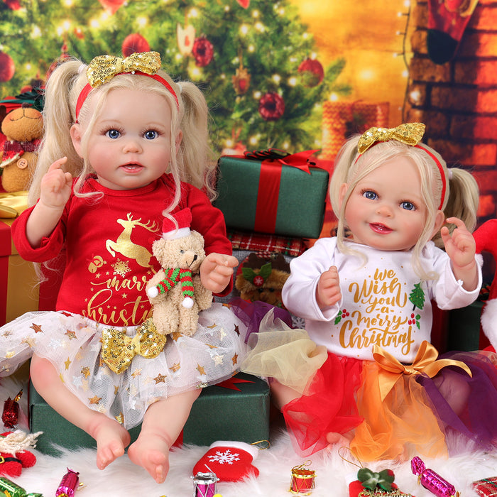 Babeside Stella & Doreen 20'' Realistic Reborn Baby Christmas Girl Doll Blue Eyes Twins