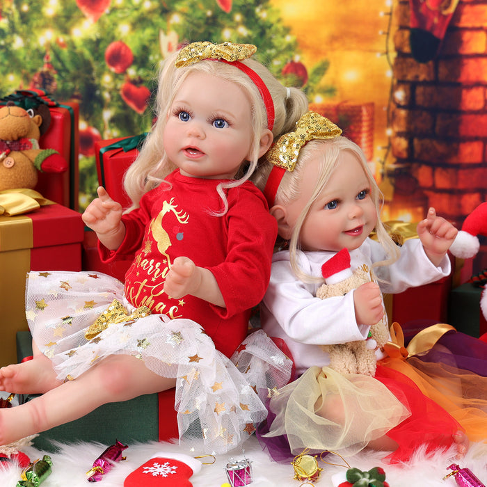 Babeside Stella & Doreen 20'' Realistic Reborn Baby Christmas Girl Doll Blue Eyes Twins