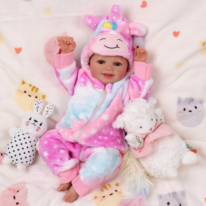 Babeside Sunny 17'' Reborn Baby Doll Brown Eyes Awake Smiling Charming Girl - Pink Style