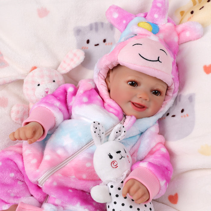 Babeside Sunny 17'' Reborn Baby Doll Brown Eyes Awake Smiling Charming Girl - Pink Style