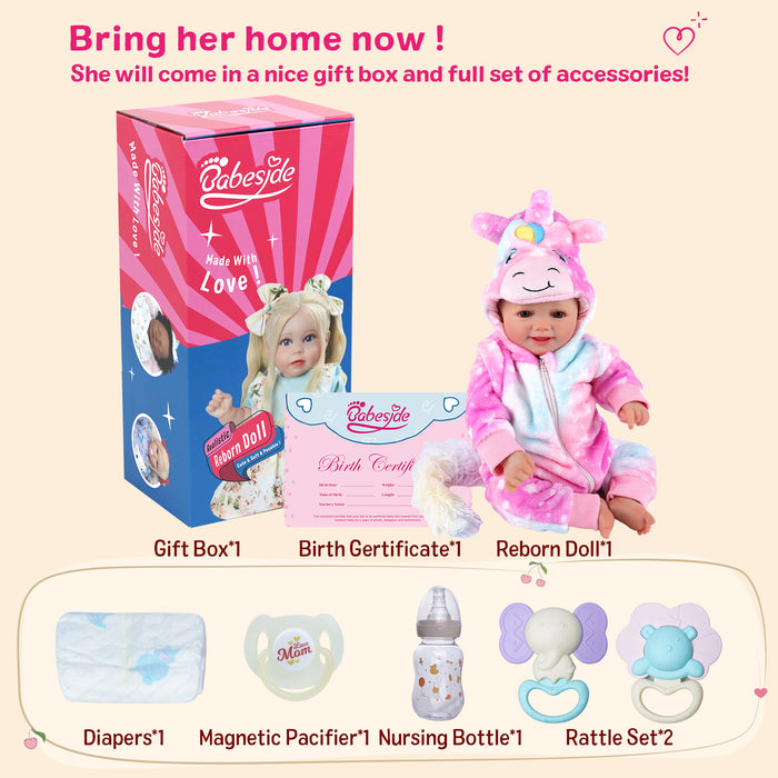 Babeside Sunny 17'' Reborn Baby Doll Brown Eyes Awake Smiling Charming Girl - Pink Style
